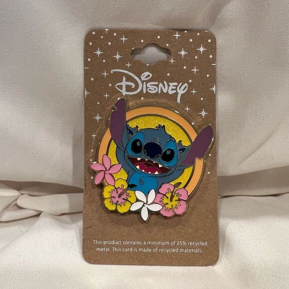 Disney Exclusive Lilo & Stitch Glitter Floral Frame Enamel Pin NWT - Picture 3 of 3